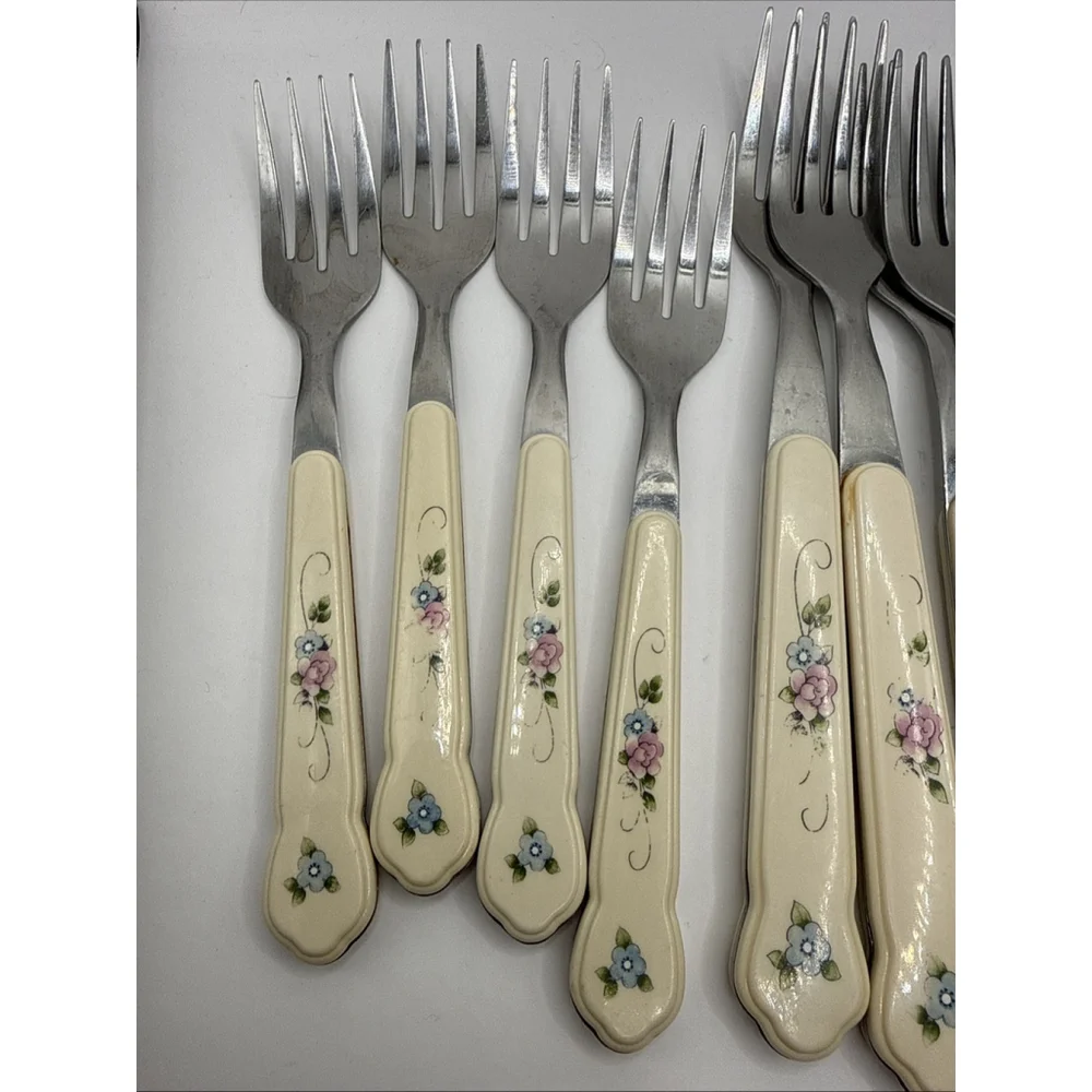 20 Pieces Pfaltzgraff TEA ROSE Stainless Plastic Handle Flatware